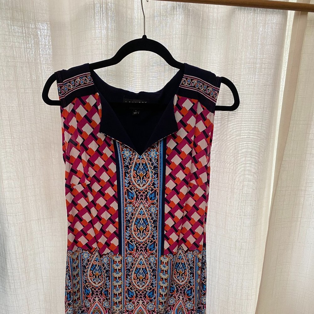 "LAUNDRY BY SHELLI SEGAL MULTICOLOR GEOMETRIC PRINT SHIFT DRESS "